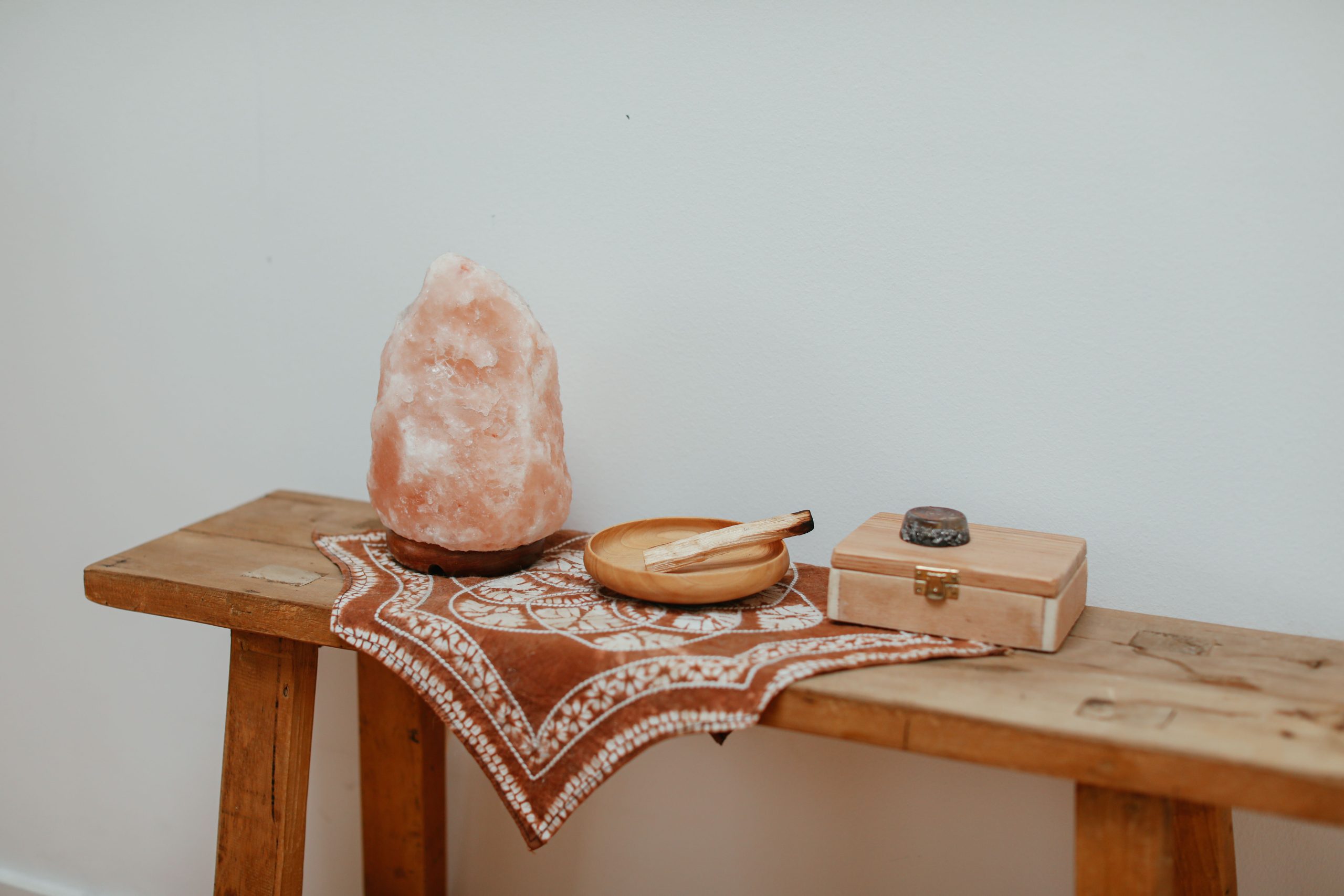 Lampe sel himalaya palo santo boîte bois